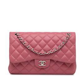 Chanel-Bolsa de ombro com aba Chanel Jumbo Classic rosa forrada de pele de cordeiro-Rosa