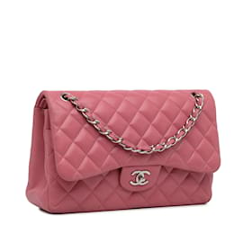 Chanel-Bolso de hombro con solapa y forro de piel de cordero clásico Jumbo Chanel rosa-Rosa