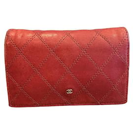 Chanel-CHANEL vintage portefeuille cuir-Rouge