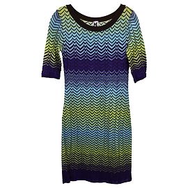 M Missoni M. Missoni Robe Pull à Manches Courtes en Maille Intarsia en Coton Multicolore Autre Imprimé python