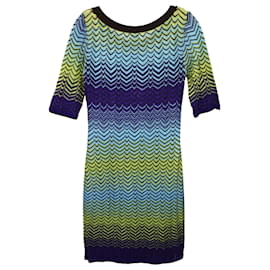 M Missoni-M. Missoni Short Sleeve Intarsia Knit Sweater Dress in Multicolor Cotton-Multiple colors