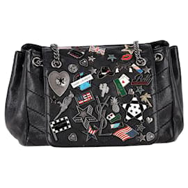 Saint Laurent-Saint Laurent Small Nolita Shoulder Bag with Pins in Black Leather-Black