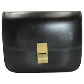 Céline-Bolsa Celine Medium Box em couro de bezerro preto-Preto