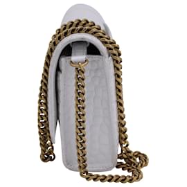 Balenciaga-Balenciaga Crocodile Embossed Hourglass Wallet On Chain aus weißem Kalbsleder-Weiß