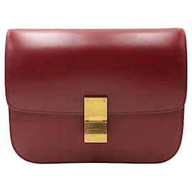 Céline-Celine Medium Box Bag in Red Calfskin Leather-Red
