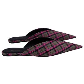 Balenciaga Check Knife Flat Mules em lã cinza Marrom