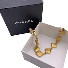 Chanel-Vintage Gold Metal Quilted Collar Collier Necklace-Golden