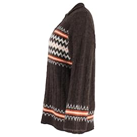 Ganni-Ganni Knit Fair Isle Oversized Sweater in Brown Alpaca-Brown