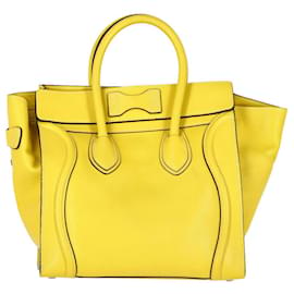 Céline-Celine Mini Luggage Tote Bag in Yellow Calfskin Leather-Yellow