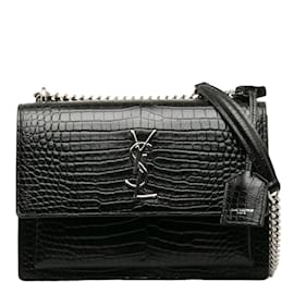Yves Saint Laurent-Embossed Leather Chain Crossbody bag 442906-Black
