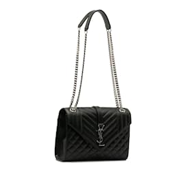Yves Saint Laurent-Medium Tri-Quilt Monogram Envelope Bag 600185-Black