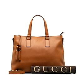 Gucci-Leather Bamboo Tassel Tote Bag 365346-Brown