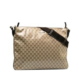 Gucci-Bolsa mensageiro plana grande cristal GG 190628-Bege