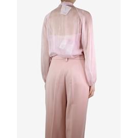Autre Marque-Pink printed silk blouse with bow - size UK 10-Pink