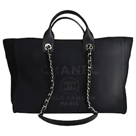 Chanel-Dark blue Deauville tote bag-Black