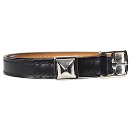 Hermès-Black Medor leather studded bracelet-Black