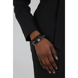 Hermès-Bracelet clouté en cuir Medor noir-Noir