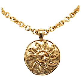 Chanel-Chanel Gold CC Sun Medallion Pendant Necklace-Golden