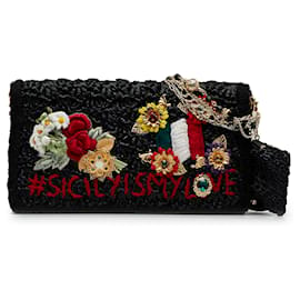 Dolce & Gabbana-Dolce&Gabbana Sac à bandoulière en paille orné de perles I Love Sicily noir-Noir