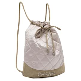 Chanel-Chanel Pink Quilted Satin Drawstring Backpack-Pink