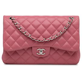 Chanel-Solapa forrada de piel de cordero clásica Jumbo rosa Chanel-Rosa