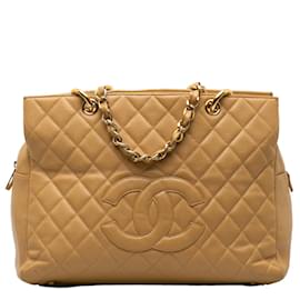 Chanel-Chanel CC Caviar Expandable Tote Leather Tote Bag in Good condition-Beige