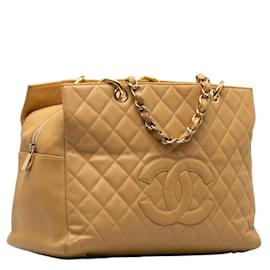 Chanel-Chanel CC Caviar Expandable Tote Leather Tote Bag in Good condition-Beige