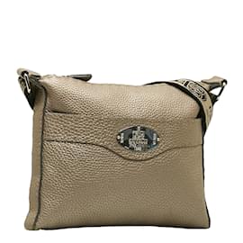Fendi-Fendi Metallic Leather Selleria Crossbody Bag Leather Crossbody Bag 8BT092 in Good condition-Silvery