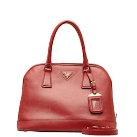 Prada-Prada Saffiano Lux Dome Bag Sac à main en cuir BN2558 en bon état-Rouge