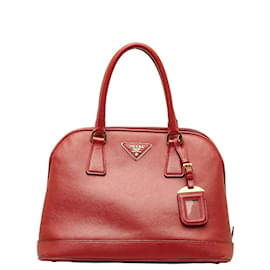 Prada-Prada Saffiano Lux Dome Bag Sac à main en cuir BN2558 en bon état-Rouge