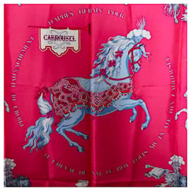 Hermès-90 Foulard Carrousel en Soie-Rose