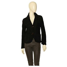 Autre Marque Atos Lombardini Black Suede Toggle Button Jacket 42 Black