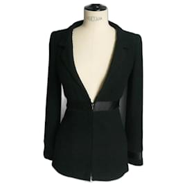Chanel-CHANEL HAUTE COUTURE Black tweed and silk jacket T36-Black