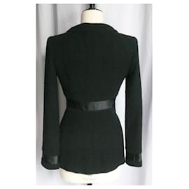 Chanel-CHANEL HAUTE COUTURE Veste noire tweed et soie T36-Noir
