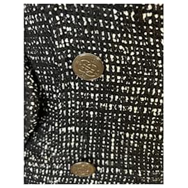 Chanel-Abrigo largo de tweed negro con botones CC-Negro