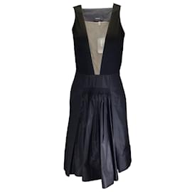 Autre Marque-Akris Black / Beige Mesh Tulle Detail Silk and Jersey Dress-Black