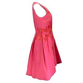Autre Marque-Carolina Herrera Pink / Rotes, verziertes ärmelloses A-Linien-Kleid-Pink