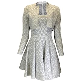 Autre Marque-Alaïa Blanc / Ensemble deux pièces veste boléro courte et robe en tricot métallisé argenté-Blanc