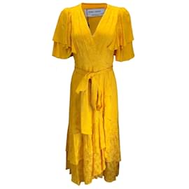 Autre Marque-Prabal Gurung Wickelkleid aus Safran-Satin mit Rüschen-Gelb
