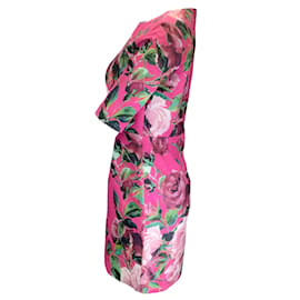 Autre Marque-Dolce & Gabbana Robe en soie jacquard florale multicolore rose à manches courtes-Rose