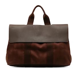 Hermès-Brown Hermes Toile Valparaiso MM Handbag-Brown