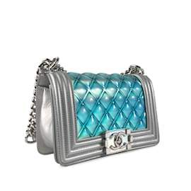 Chanel-Blue Chanel Small Boy Quilted PVC Metallic Flap Bag-Blue