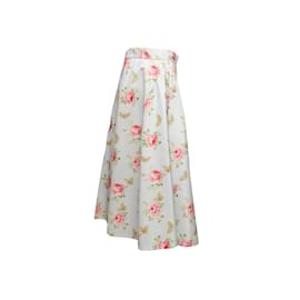 Prada-White & Multicolor Prada 2019 Silk Rose & Butterfly Print Skirt Size IT 46-White
