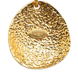 Chanel-Collier pendentif rond Chanel CC doré-Doré