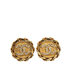 Chanel-Clipe de strass Chanel CC dourado em brincos-Dourado