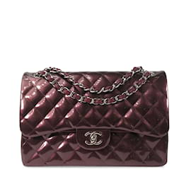 Chanel-Red Chanel Jumbo Classic Patent lined Flap Shoulder Bag-Red