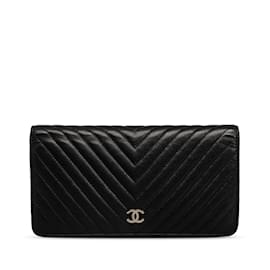 Chanel-Black Chanel CC Chevron Long Wallet-Black