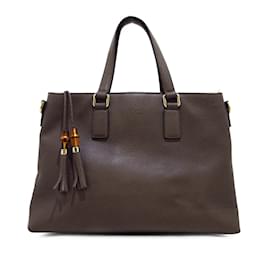 Gucci-Brown Gucci Bamboo Leather Satchel-Brown