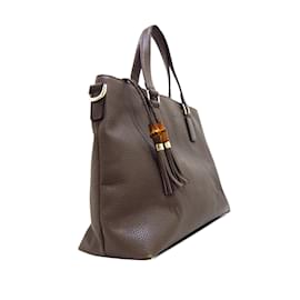 Gucci-Brown Gucci Bamboo Leather Satchel-Brown