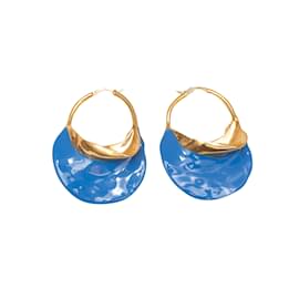 Céline-Blue & Gold-Tone Celine Hoop Earrings-Blue